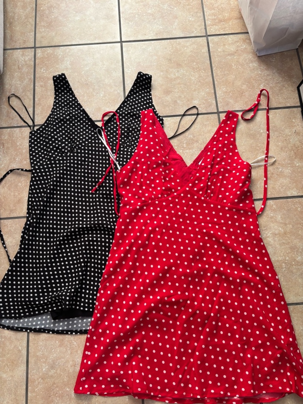 Princess Polly Polka Dot V‑Neck Mini Dress — Red and Black BUNDLE WITH TOPS